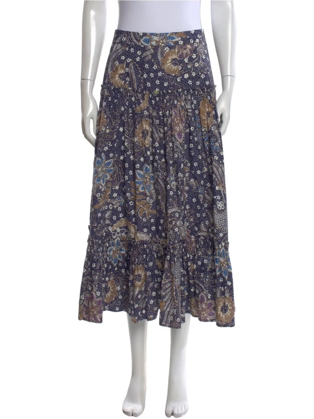 Cara Cara Navy Floral Maxi Skirt with Blue and Brown Accents